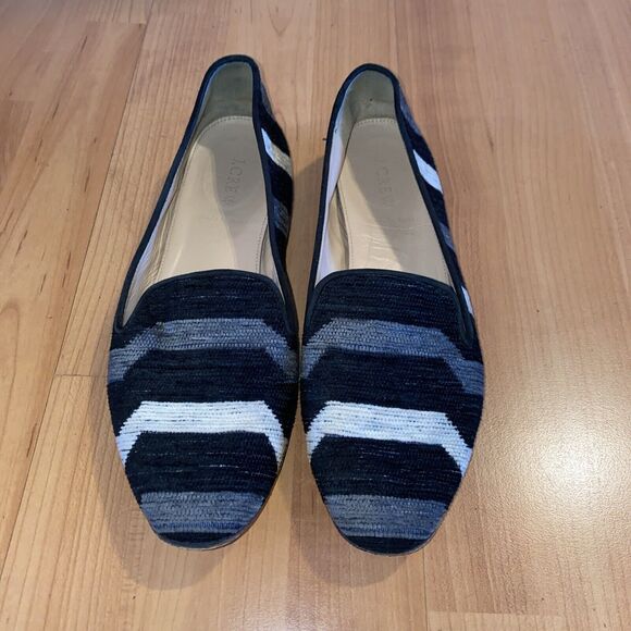 J Crew Black Ivory Grey Striped Chenille Slip On Loafers Casual Flats Shoes- 8.5 - Picture 4 of 9